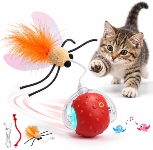 415yqO7AeJL._AC_.jpg # 020 - Interactive Ball Cat Toys for Indoor Cats, Auto-Rolling with Feather Tail | Smart Cat Enrichment Toys Realistic Squeaky,Motion Activated Rechargeable Cat Ball On Hard Floor Carpet : Pet Supplies